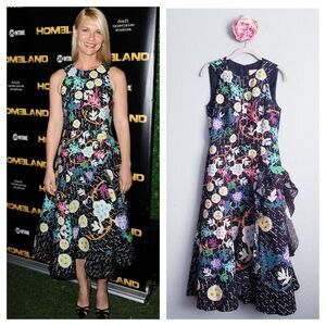 Peter Pilotto Black Abstract Floral Ruffle Dress